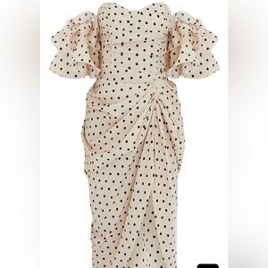 PrettyLittleThing Cream Polka Dot Ruched Midi Dress